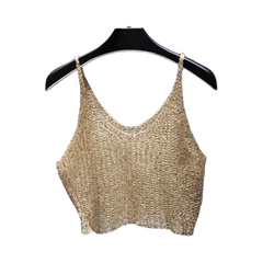 Sequined Knitted Hollow-Out Cropped Top