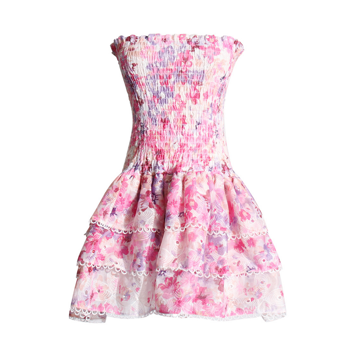 Pink Floral Strapless Mini Dress