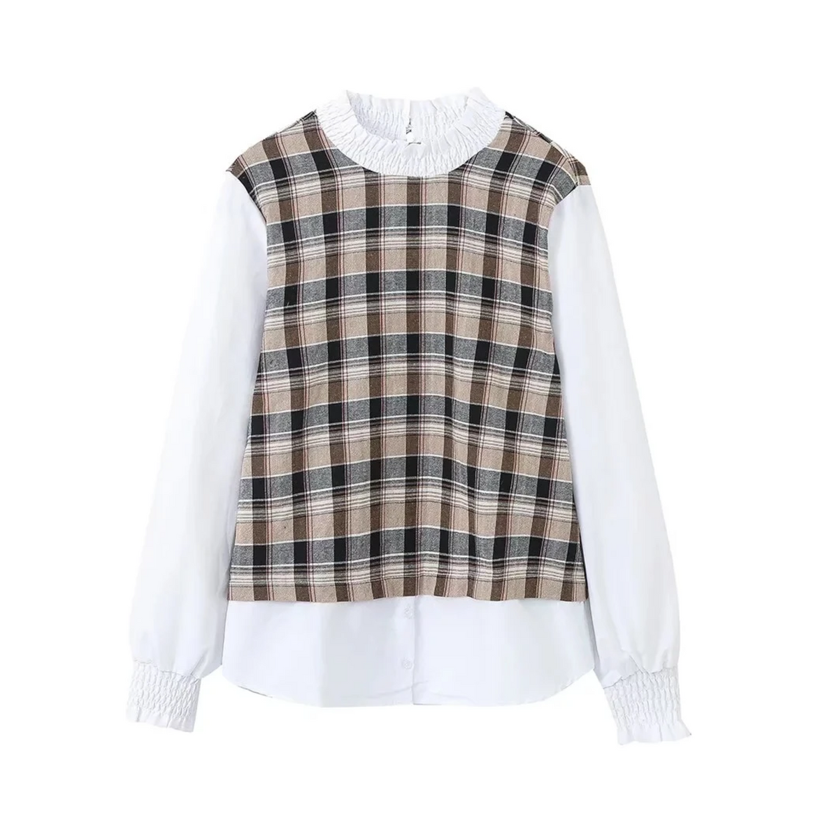 Mock 2-Piece Plaid Loose Top