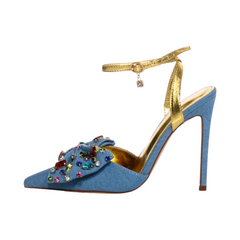 Rhinestones Bowknot Denim Stilettos
