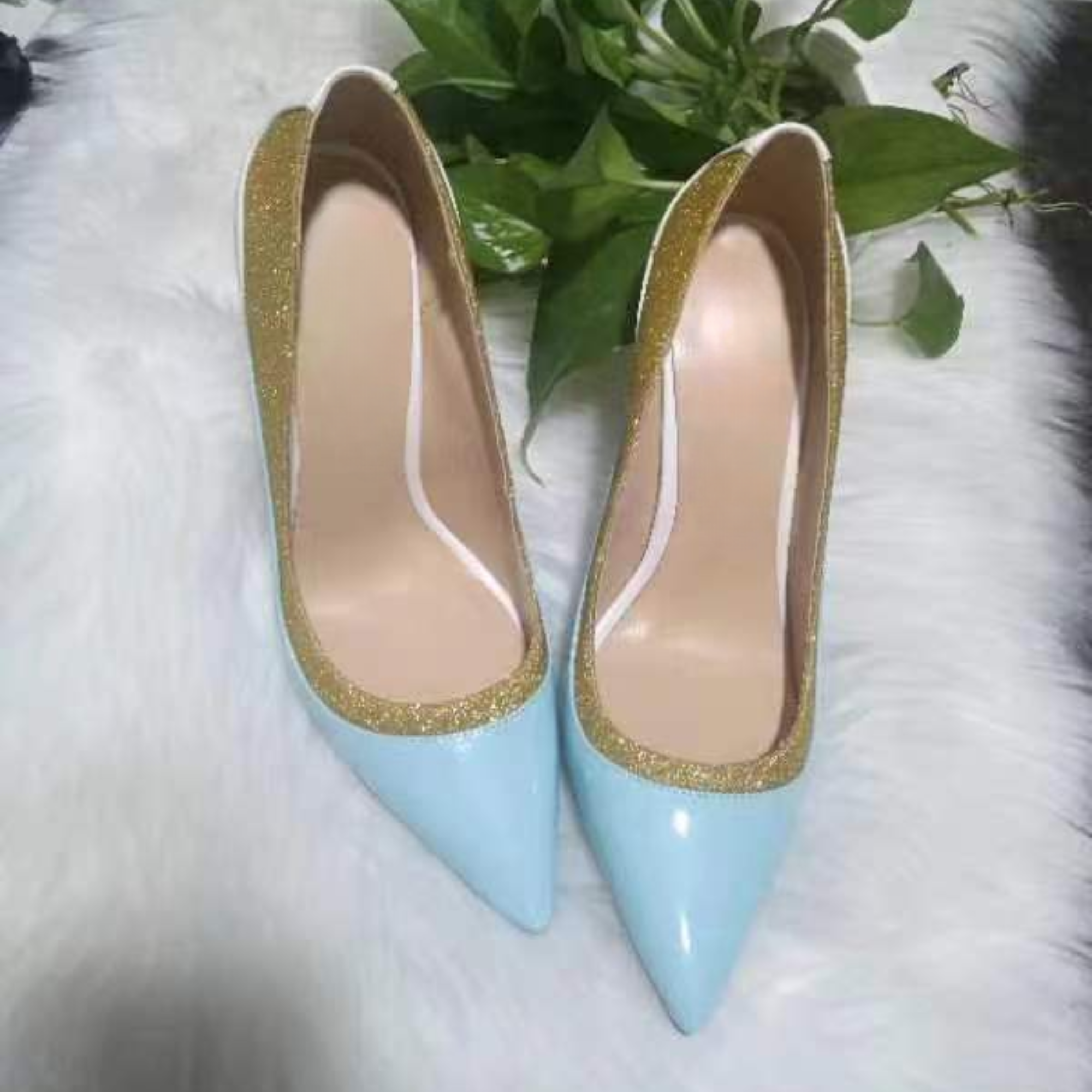 Glitter Trimmed Sky Blue Stilettos