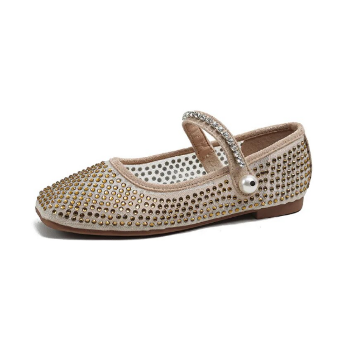 Mesh Rhinestones Square Toes Shoes