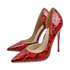 Red Faux Snakeskin Stilettos