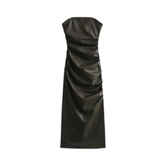 Ruched Faux Leather Sleeveless Dress