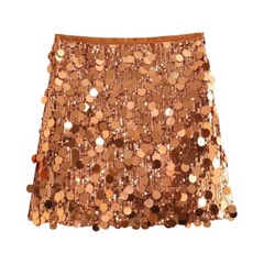 Gold Sequins Embellished Mini Skirt