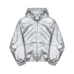 Silver Hooded Zip-Up Jacket