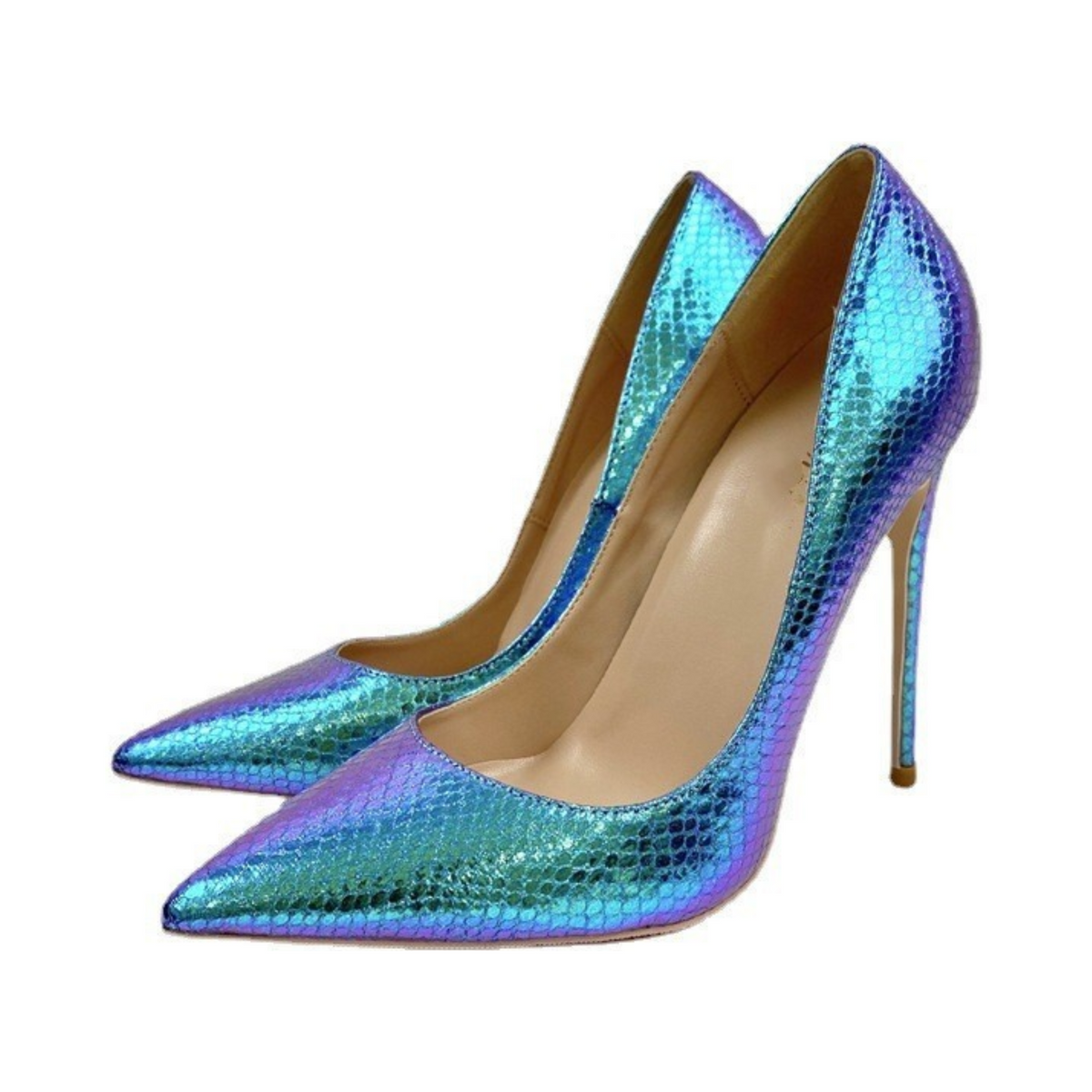 Pre Order:  Blue Holographic Snakeskin Pattern Stilettos