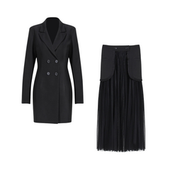 Pre Order:  Black Blazer+Fringe Skirt Set