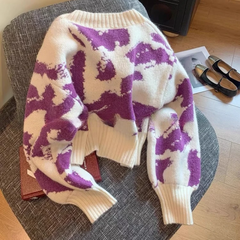 Purple Ribbed Edges Knit Cardigan