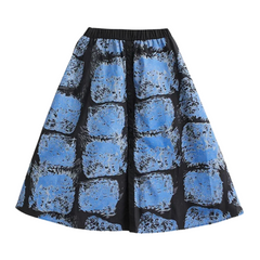 Contrast Block Print Mid-Calf Skirt