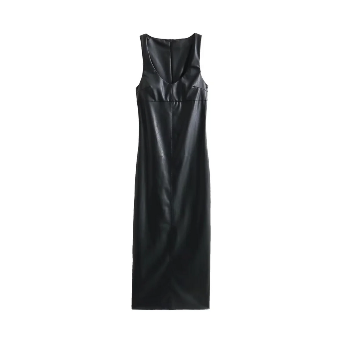 Scoop Neck Faux Leather Dress