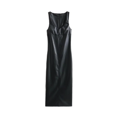 Scoop Neck Faux Leather Dress