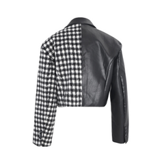 Plaid Faux Leather Spliced Blazer