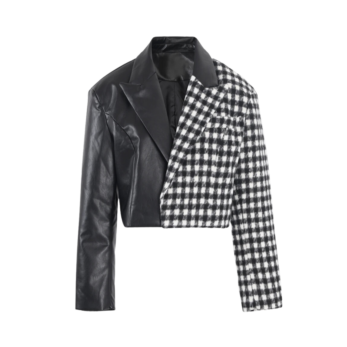 Plaid Faux Leather Spliced Blazer