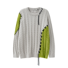 Contrast Topstitch Patchwork Knit Sweater