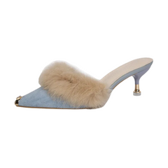 Metal Tip Faux Fur Mules