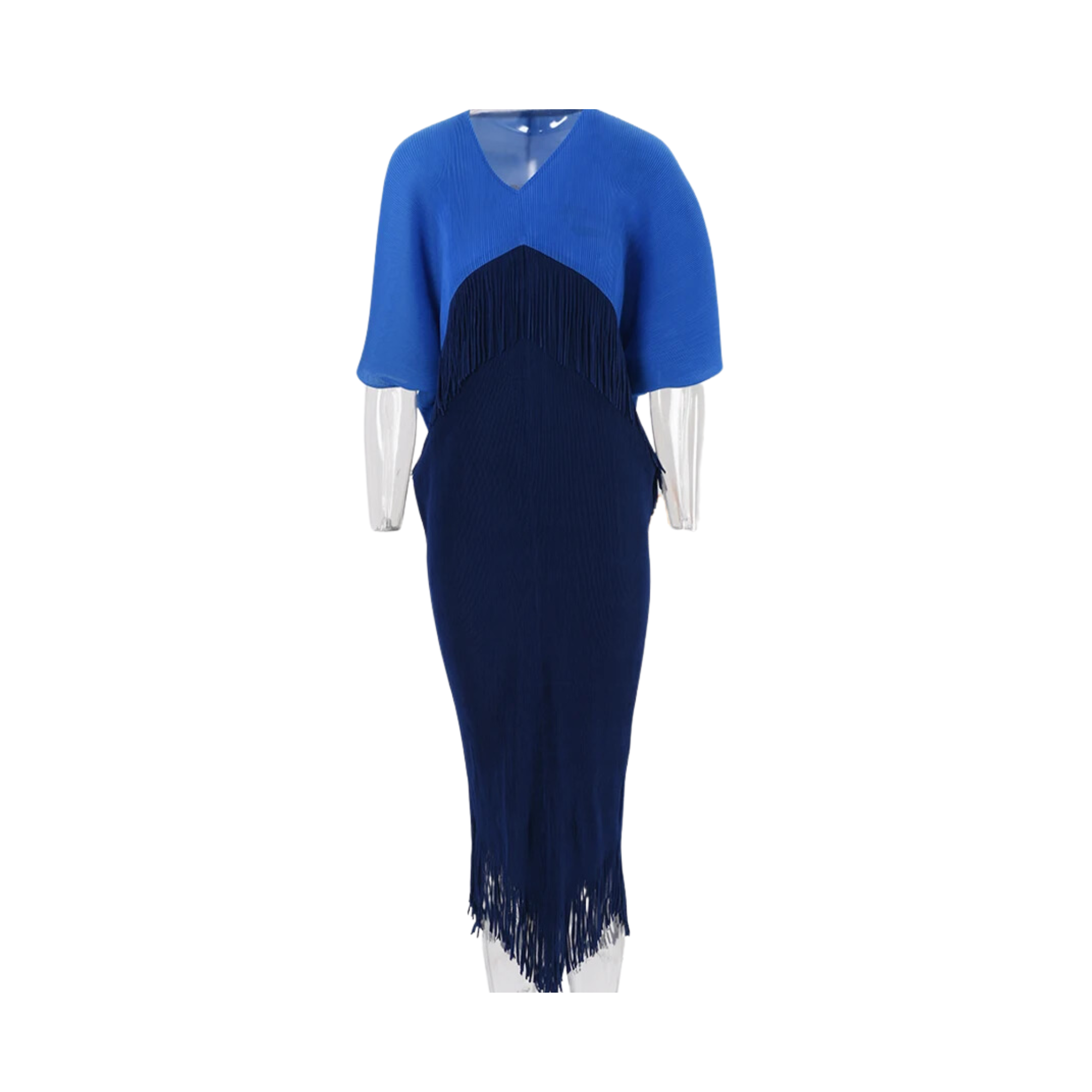 Pleated Two-Tone Fringe Midi Dress