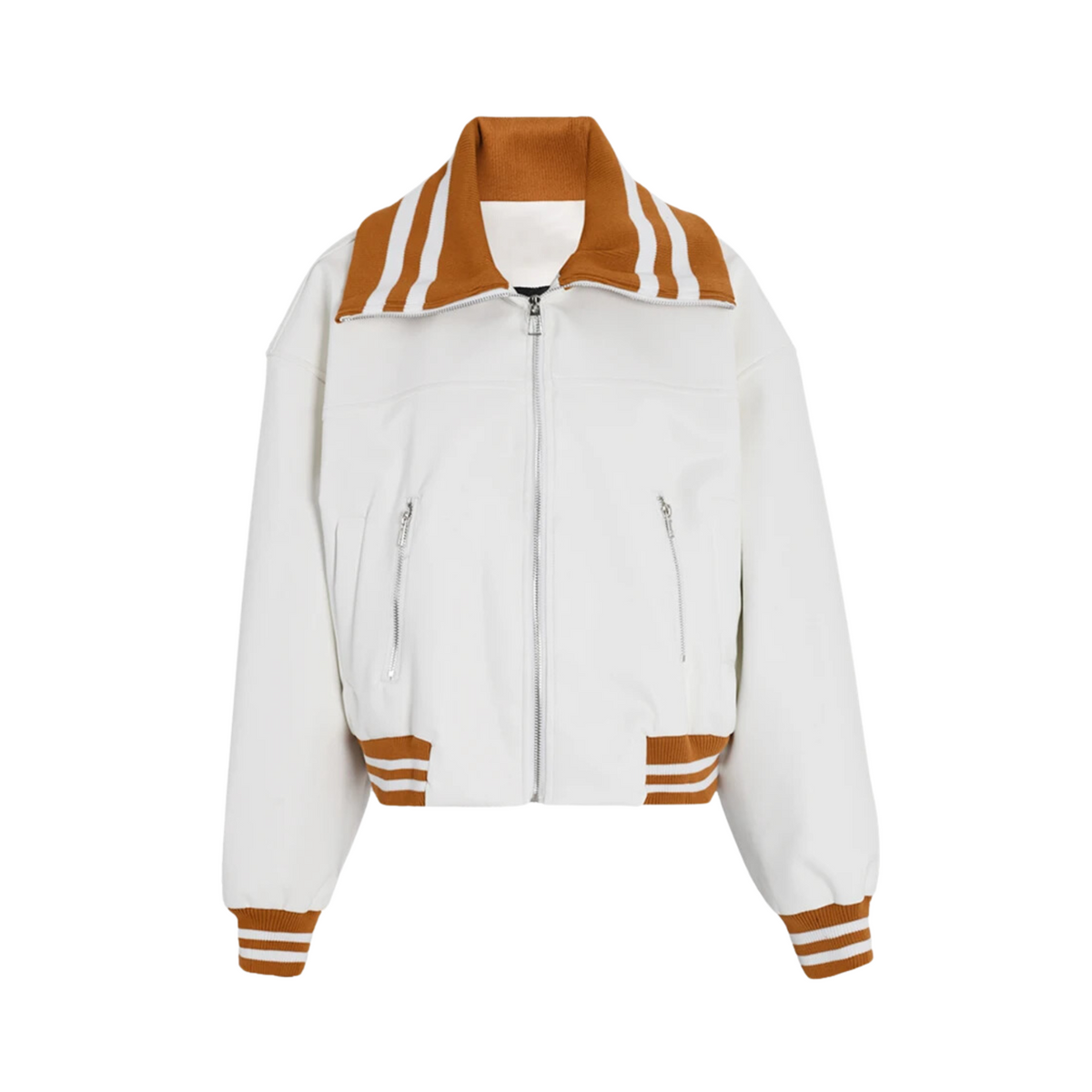Striped Edges Faux Leather Jacket