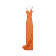 High Slit Knitted Halter Dress