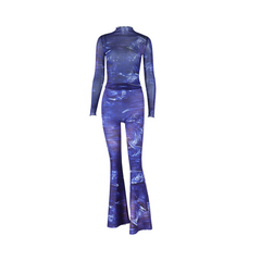 Sheer Top+Flare Pants Set
