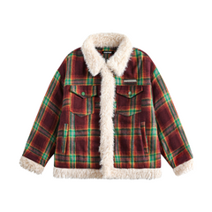 Plaid Faux Fur Trimmed Jacket