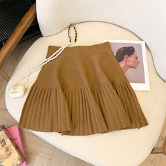 Half Pleated Knitted Mini Skirt