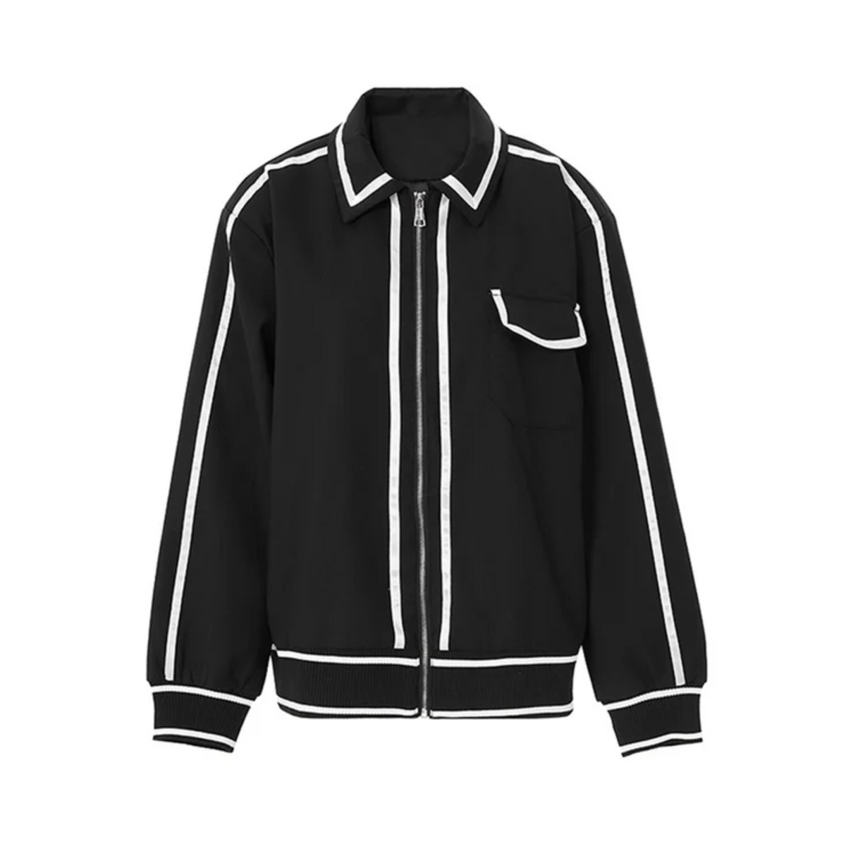 Contrast Lined Edges Zip-Up Jacket