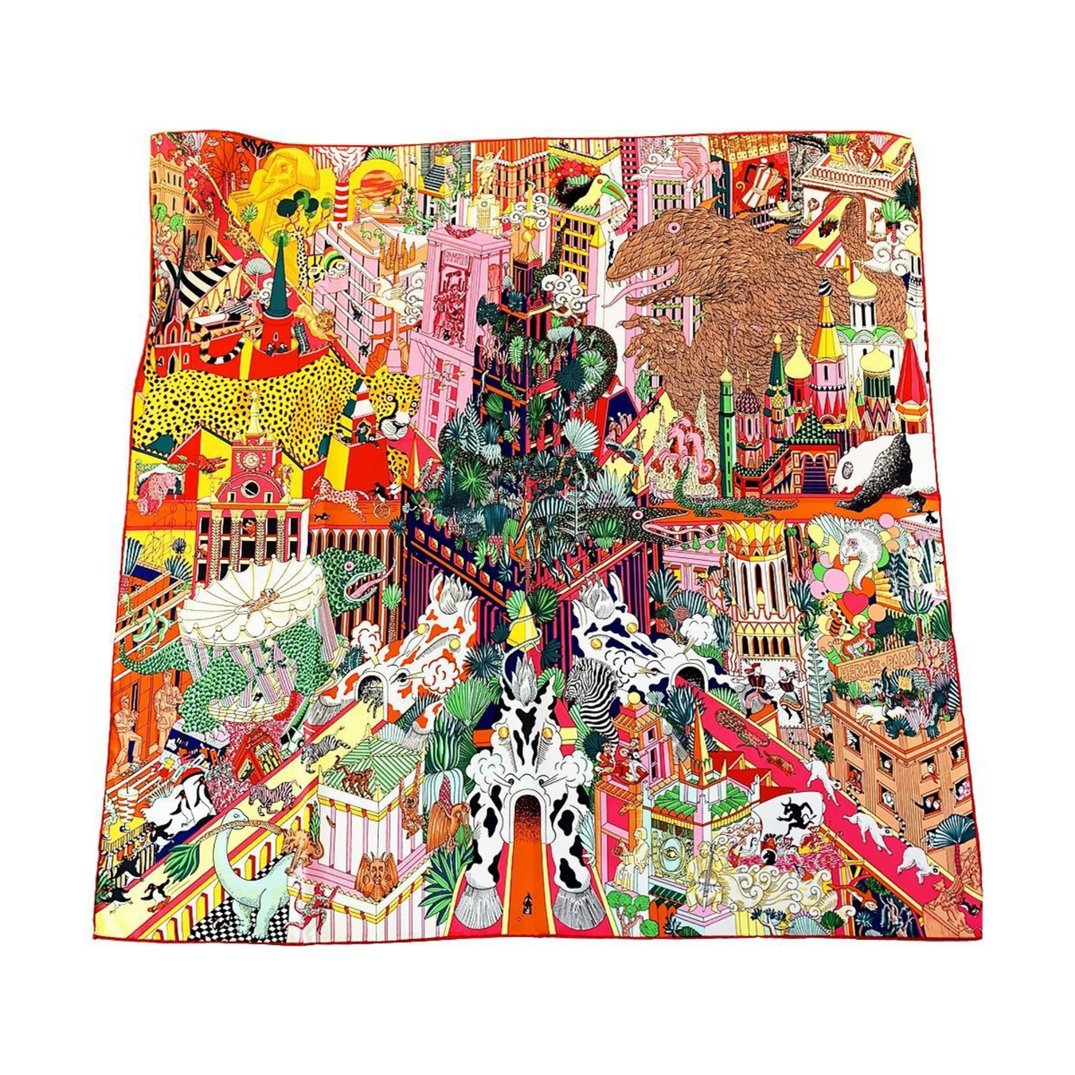 Cityscape Jungle Satin Silk Scarf