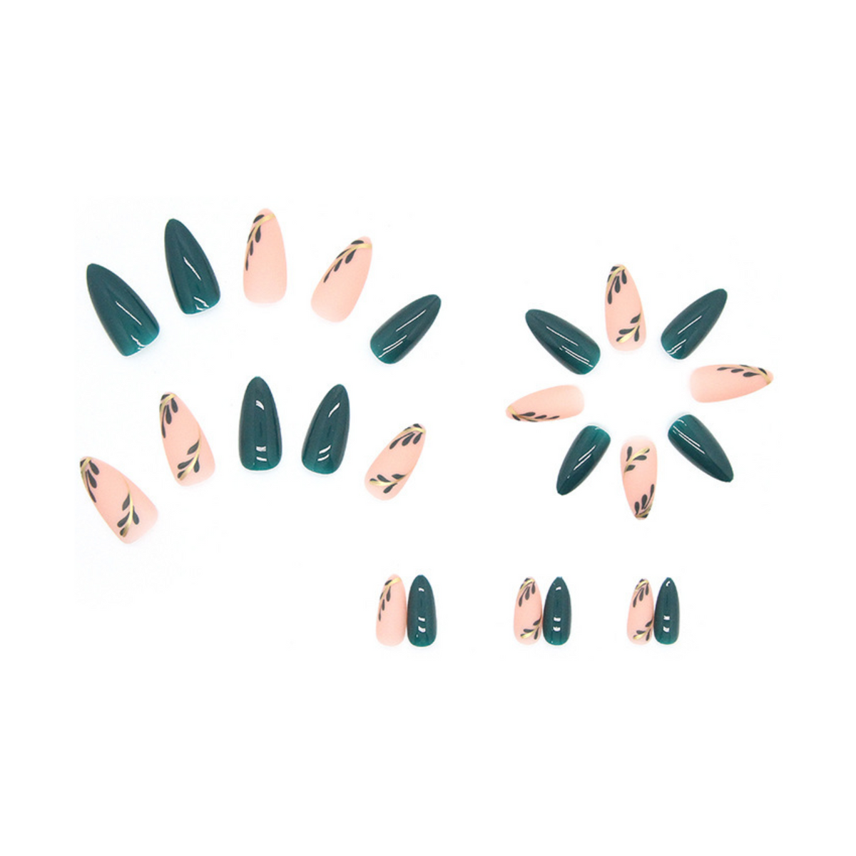 Green Almond Leafy Fake Nails