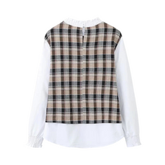 Mock 2-Piece Plaid Loose Top