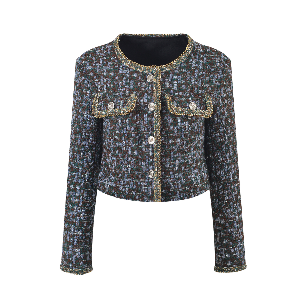 Gold Topstitch Short Tweed Jacket