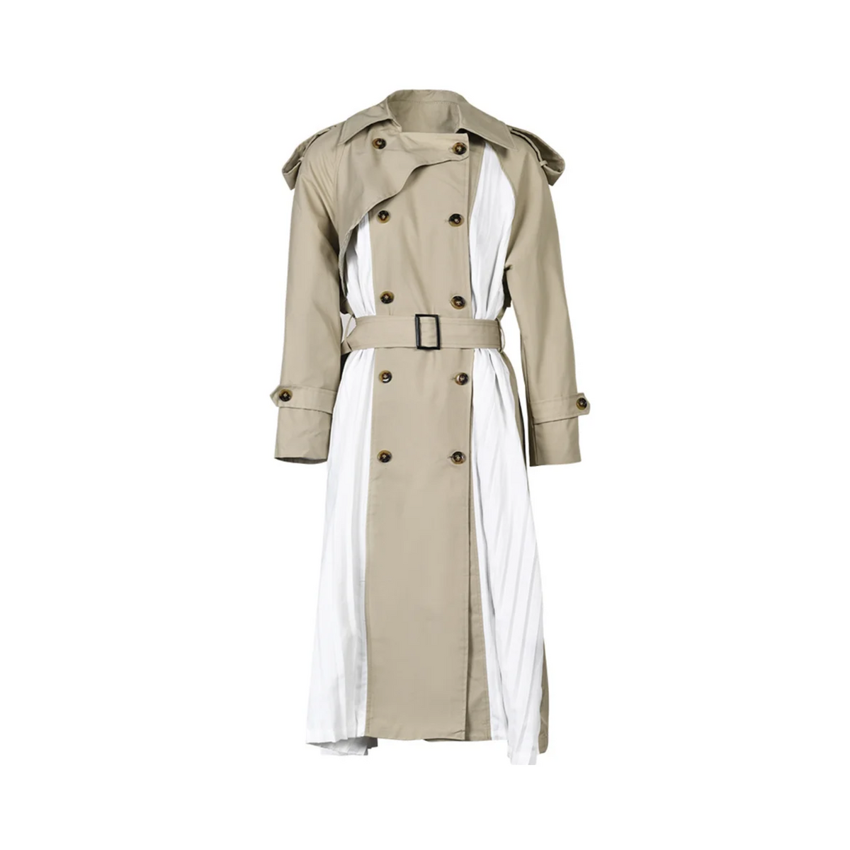 Spliced Pleated Belted Trench Coat