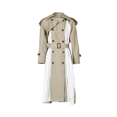 Spliced Pleated Belted Trench Coat