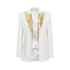 Metallic Feather Beaded Lapel Blazer