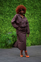 Zip-Up Jacket+Drawstring Skirt Set