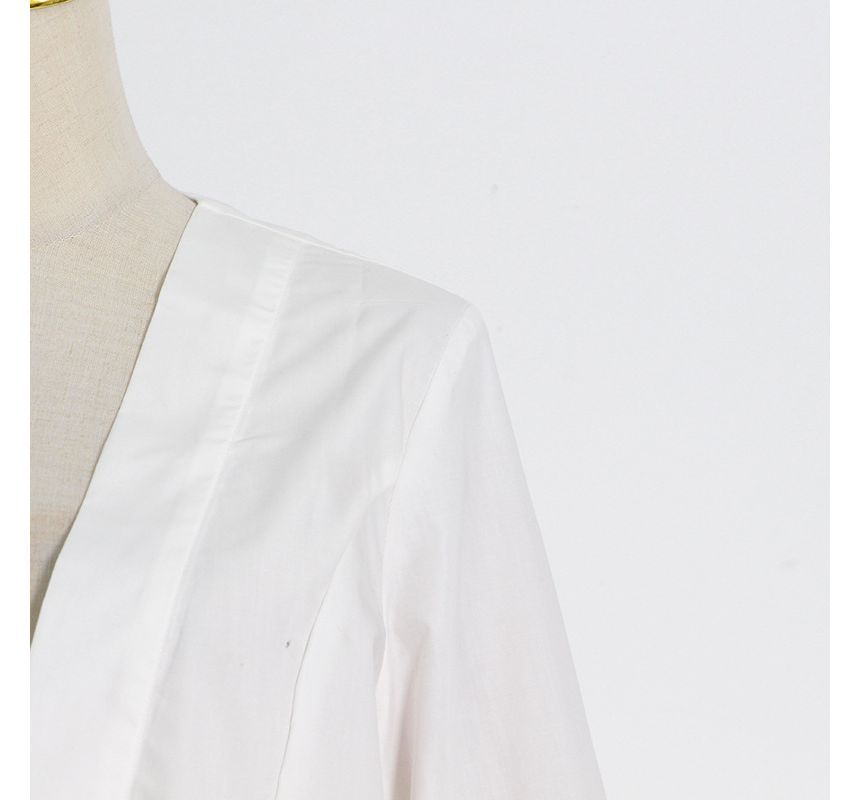 Vintage White V-Neck Puff Sleeve Single-Breasted Top