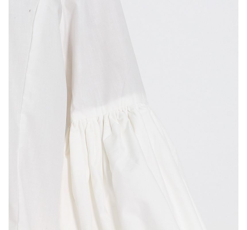 Vintage White V-Neck Puff Sleeve Single-Breasted Top