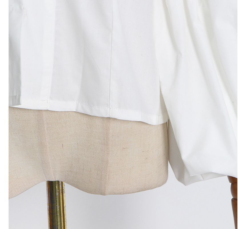 Vintage White V-Neck Puff Sleeve Single-Breasted Top