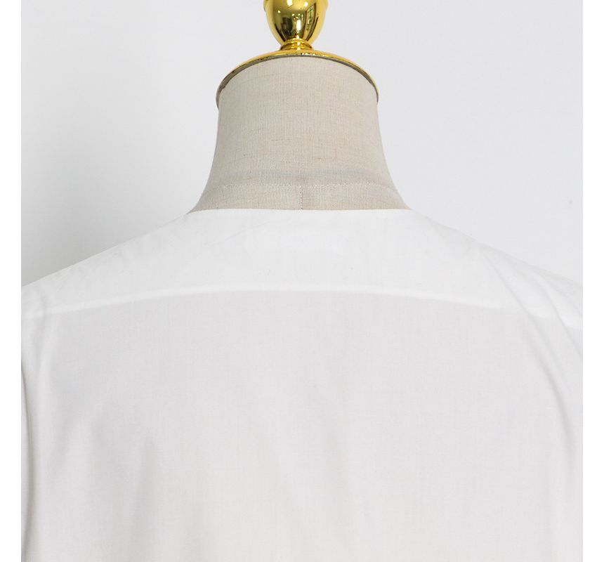 Vintage White V-Neck Puff Sleeve Single-Breasted Top