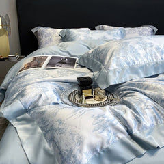 High-end 100s Tencel four-piece set ice silk summer silky ins style quilt cover light luxury bed sheet 1.8m bed sheet