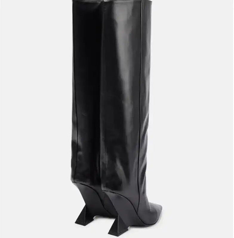 Geometrical Heel Pointed Knee-High Boots