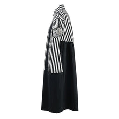 Striped Patchwork Loose Single Breasted Casual Dress