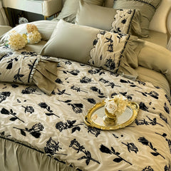 French retro 180-count pure cotton long-staple cotton four-piece bedding set princess quilt cover bed sheet light luxury