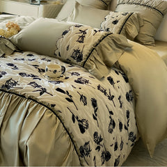 French retro 180-count pure cotton long-staple cotton four-piece bedding set princess quilt cover bed sheet light luxury