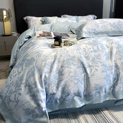 High-end 100s Tencel four-piece set ice silk summer silky ins style quilt cover light luxury bed sheet 1.8m bed sheet