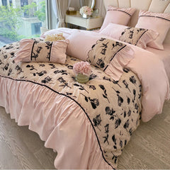 French retro 180-count pure cotton long-staple cotton four-piece bedding set princess quilt cover bed sheet light luxury