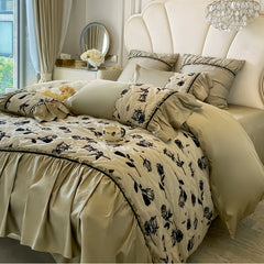 French retro 180-count pure cotton long-staple cotton four-piece bedding set princess quilt cover bed sheet light luxury