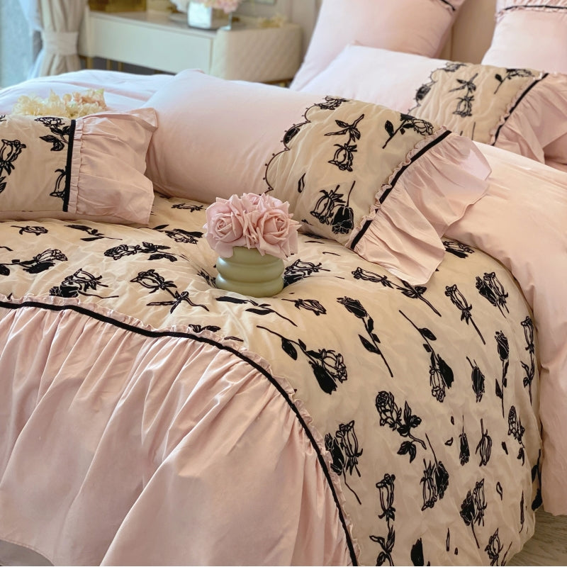 French retro 180-count pure cotton long-staple cotton four-piece bedding set princess quilt cover bed sheet light luxury