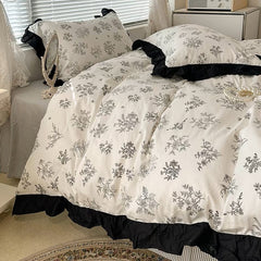 Cotton French retro bedding set four-piece set pure cotton Hepburn style bedding three-piece set black and white lace quilt cover