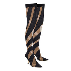 Stretch Cloth Vegan Leather High Boots